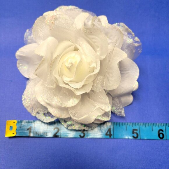 White Rose Hair Accessory Corsage Brooch or Hair Tie - Picture 5 of 14